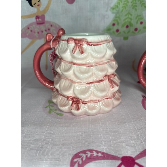 Pink Bow Christmas Tree Mug Coquette with Pink Bows, set of 2 - Picture 3 of 4